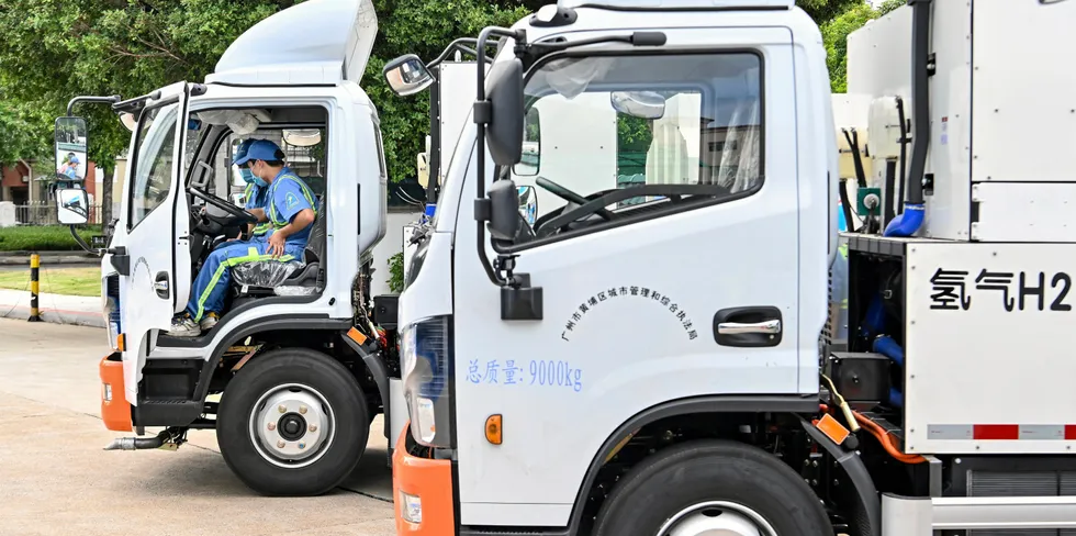 Test drive of a hydrogen fuel cell vehicle in Guangzhou, China