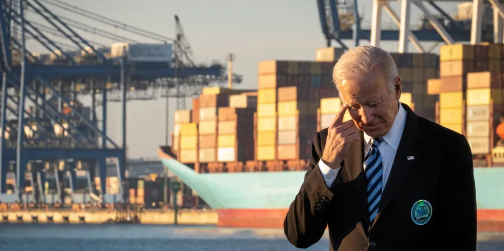 US President Joe Biden at the Port of Baltimore in Maryland.