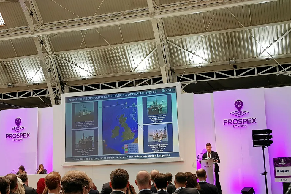 Centre stage: Bas Spaargaren, CNOOC Petroleum Europe’s vice president exploration for Europe & Africa, speaking at Prospex 2019 in London on 11 December