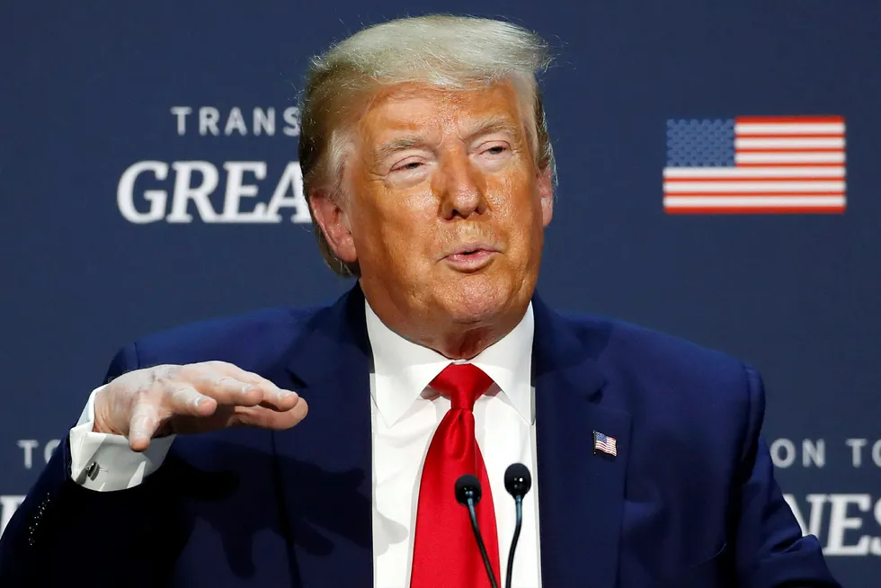 President Donald Trump speaks during a roundtable discussion about _Transition to Greatness: Restoring, Rebuilding, and Renewing,_ at Gateway Church Dallas, Thursday, June 11, 2020, in Dallas.(AP Photo/Alex Brandon)