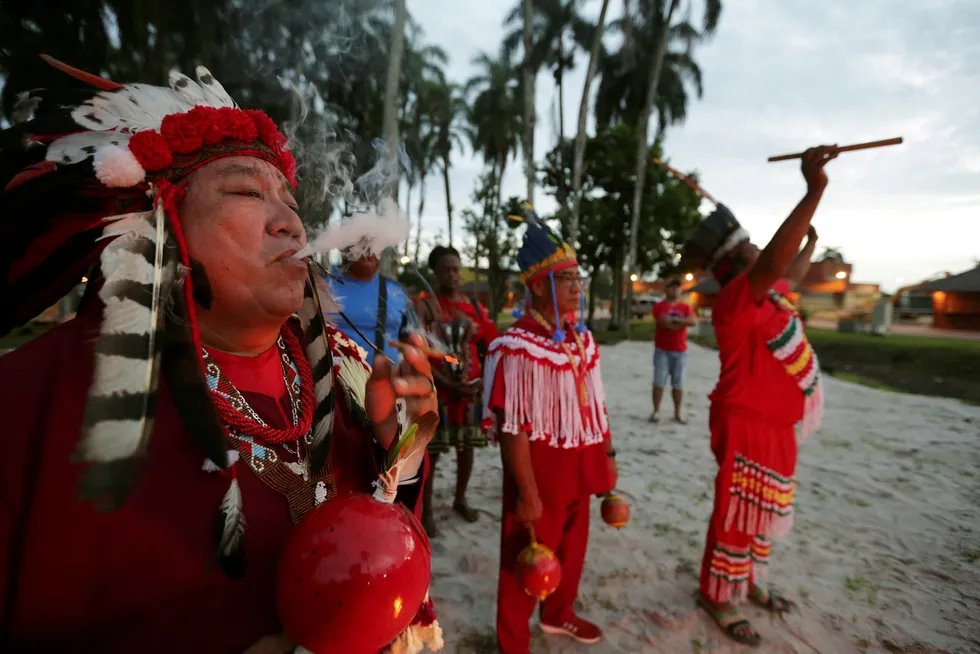 Prayers: Suriname indigenous tribes outside the presidential palace in Paramaribo