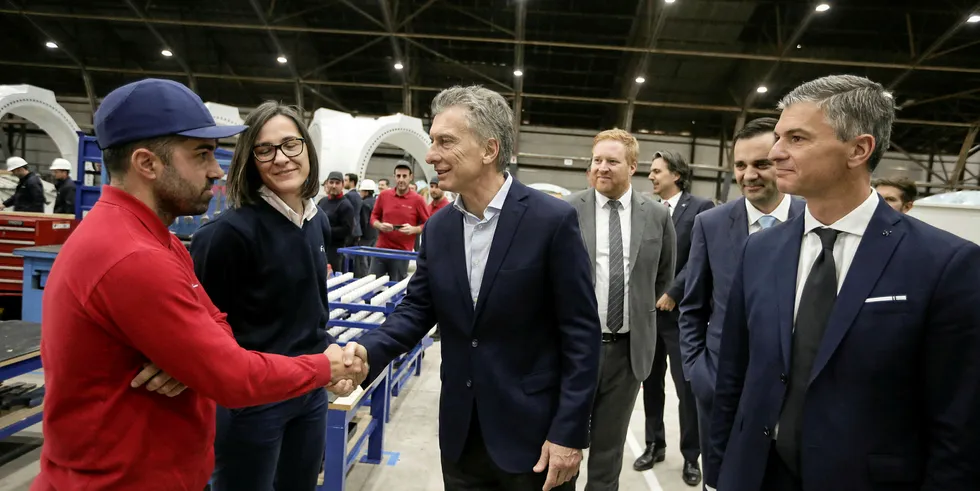Argentina's president Macri at the opening of the Nordex turbine plant