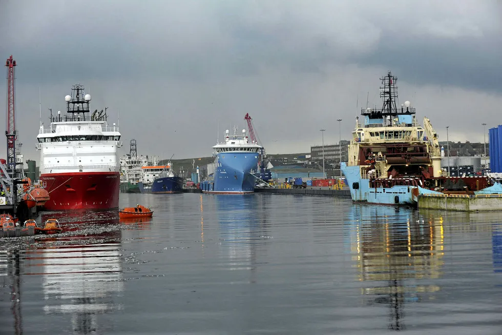 UK sector: service vessels in Aberdeen Harbour, Scotland