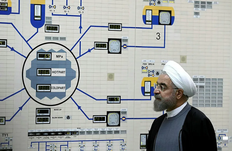 Pressure: Iranian President Hassan Rouhani pictured during a visit to the Bushehr nuclear power plant