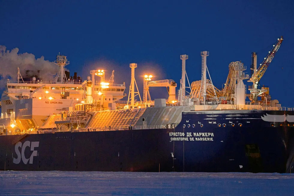Transshipment: LNG carrier Christophe de Margerie that is one of the vessels being used on Novatek's Yamal LNG project Photo: Sovcomflot