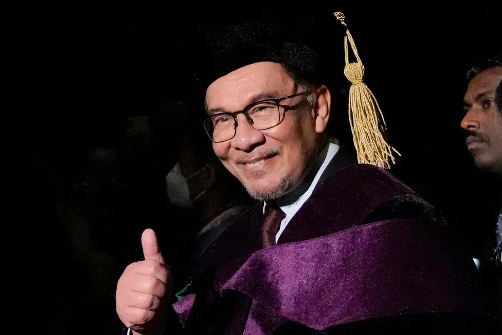 Thumbs-up: Malaysia’s Prime Minister Anwar Ibrahim is awarded an honorary doctorate.