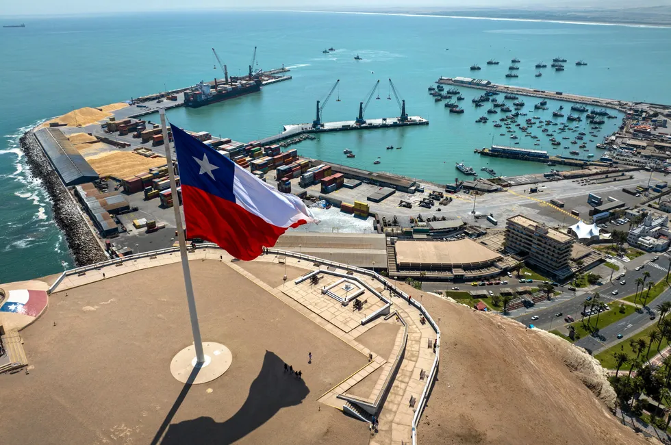 A huge Chilean flag at the Port of Arica, in the north of the South American country.