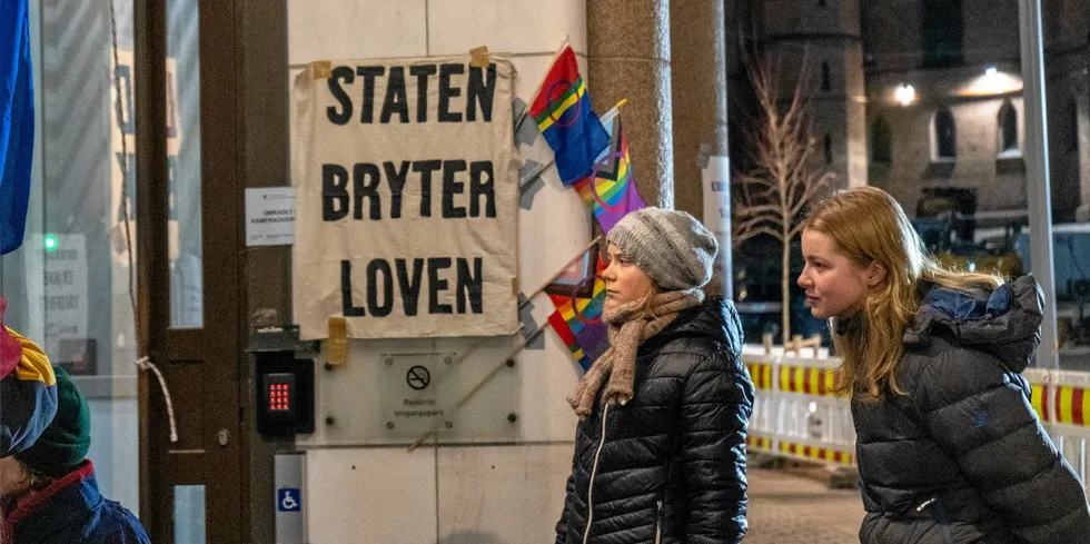 Greta Thunberg at Oslo's oil and energy ministry.
