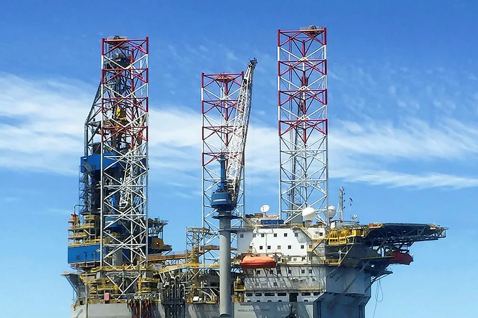 Preparing to drill ahead: Santos is using the jack-up Noble Tom Prosser for its drilling campaign in Western Australia's offshore Bedout sub-basin