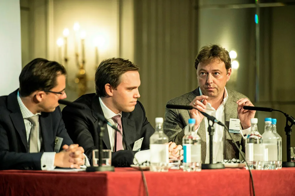 From left to right: Sebastian Eiseler, vice president of Oaktree Capital Management; Halvor Meyer Horten, senior associate at Bain Capital; Mike Velings, founder and managing partner at Aqua-Spark