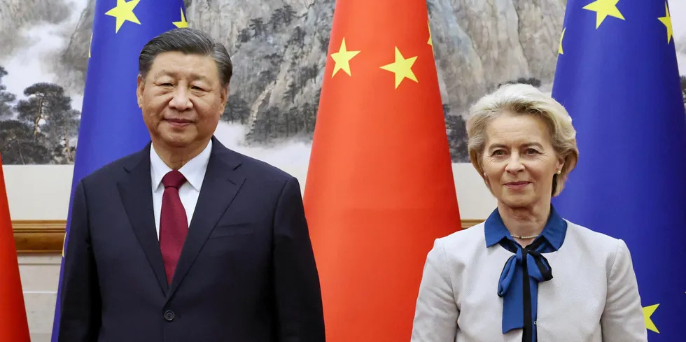 China's President Xi Jinping welcomes EU Commission President Ursula von der Leyen on a visit to Beijing last year.