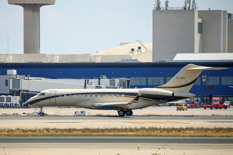 A view shows a Rosneft-operated Bombardier 6000 aircraft