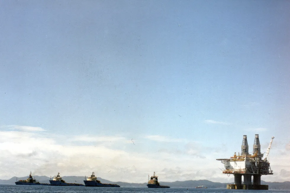Gas source: LNG NL hopes to tap gas from ExxonMobil’s Hibernia field, which has been producing oil since 1997 via a concrete gravity based platform - shown here being towed to location