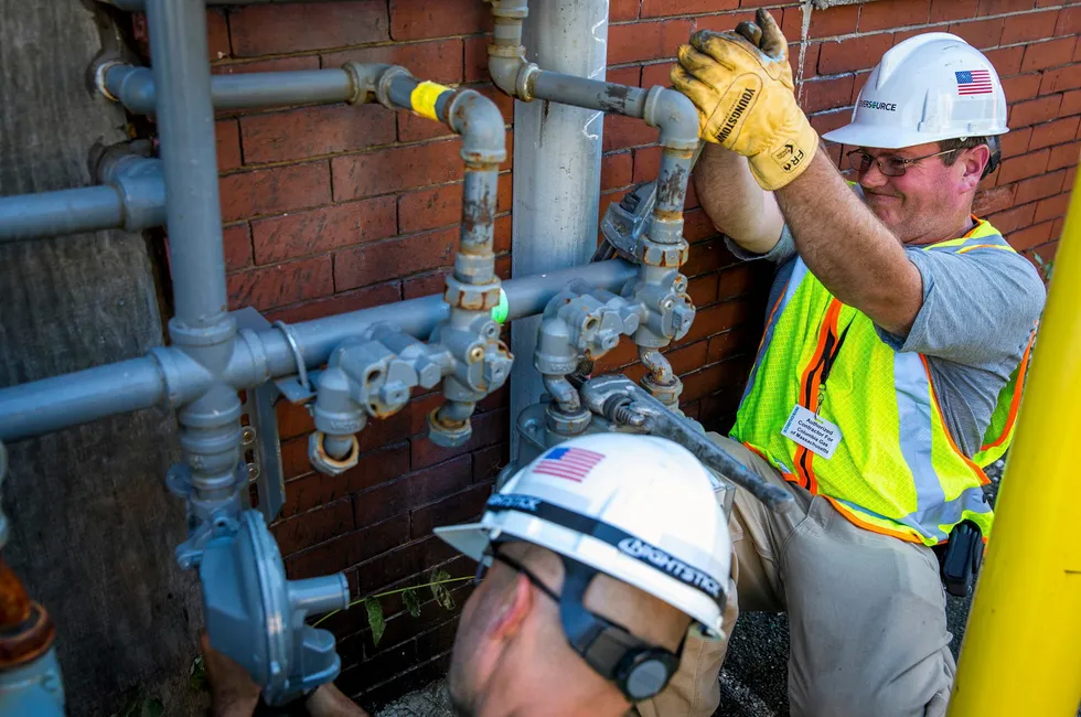 Workers from energy provider Eversource working on pipes in 2019 following a major gas leak in Lawrence, Massachusetts, that forced residents to evacuate their homes.