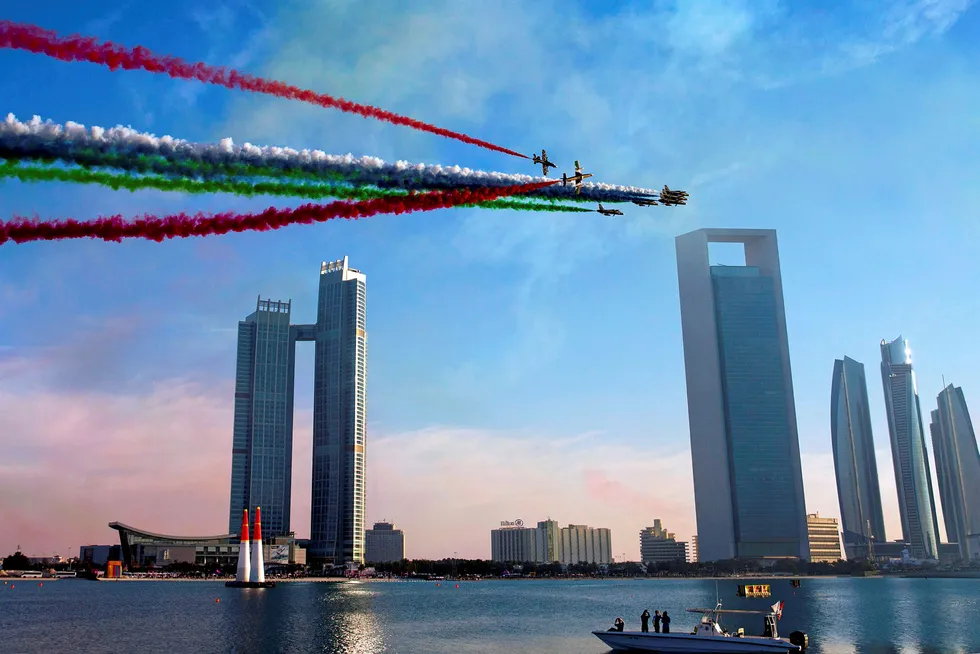 Flying high: an aerobatic team performs at Abu Dhabi