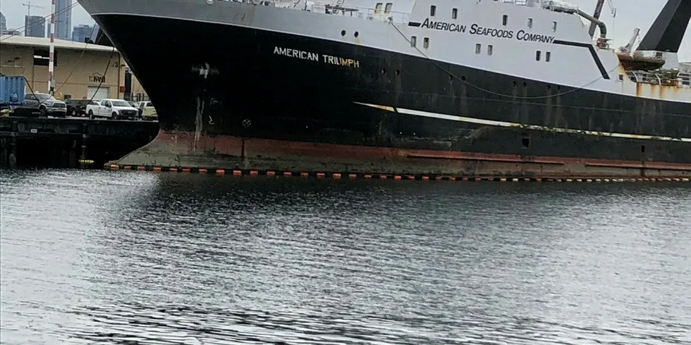 The American Triumph docked in Seattle in 2019.