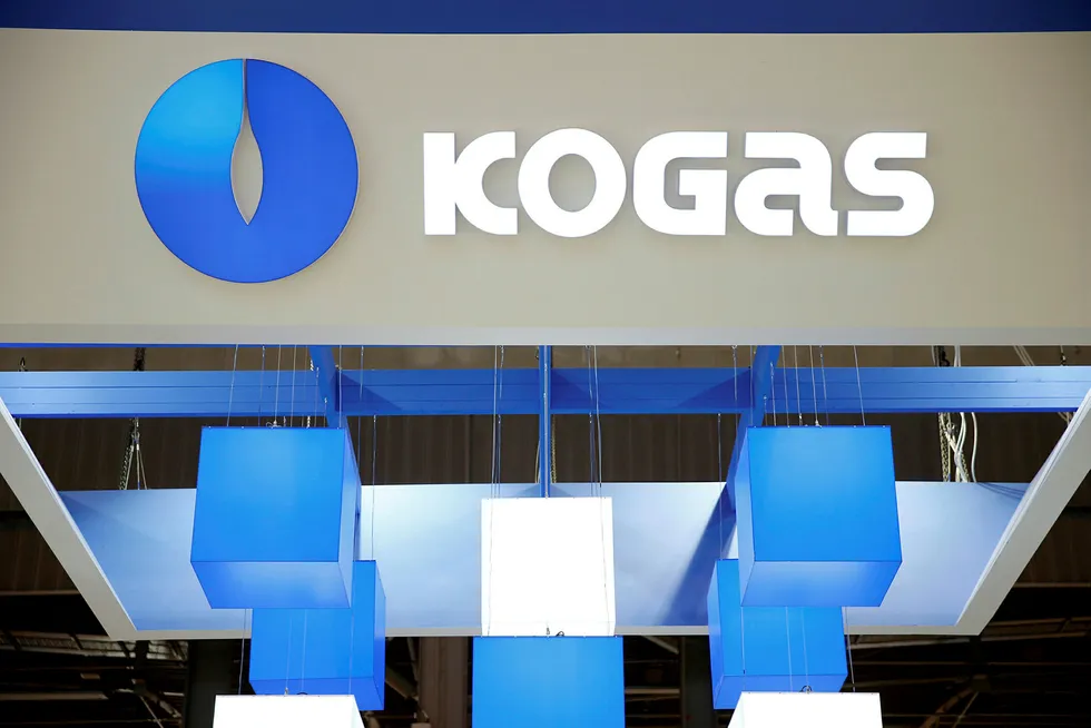 FILE PHOTO: The logo of KOGAS (Korea Gas Corporation) is pictured at the 26th World Gas Conference in Paris, France, June 2, 2015. REUTERS/Benoit Tessier/File Photo