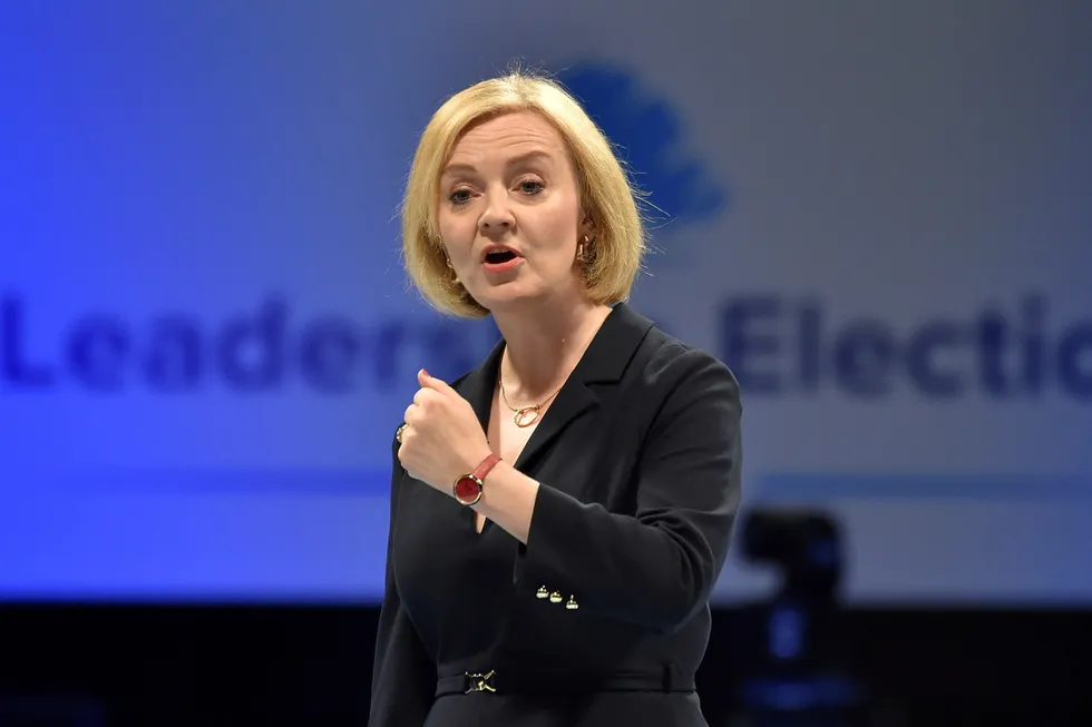 Oil and gas push: Liz Truss addresses Conservative Party members during a Conservative leadership election hustings in Birmingham last week