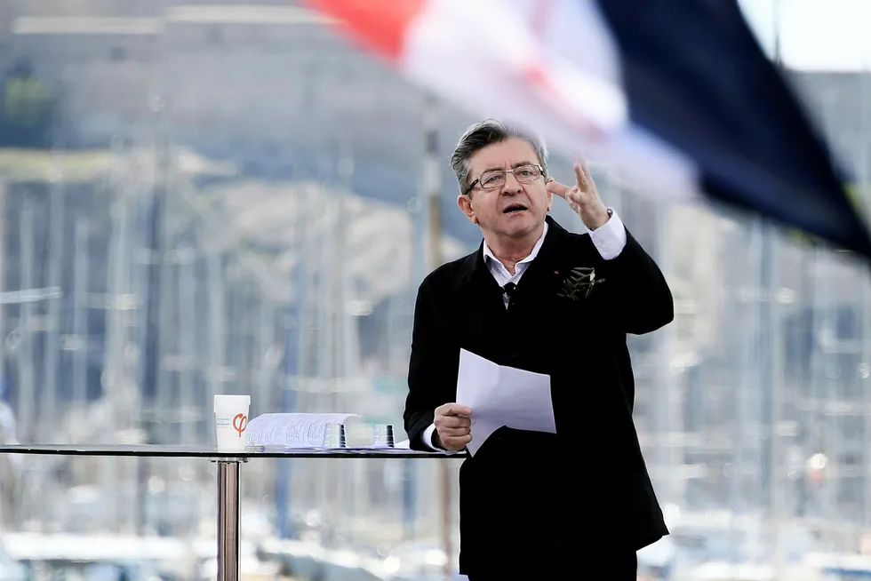 Jean-Luc Mélenchon har løftet seg på meningsmålingene i Frankrike. Foto: Anne-Christine Poujoulat/AFP/NTB Scanpix