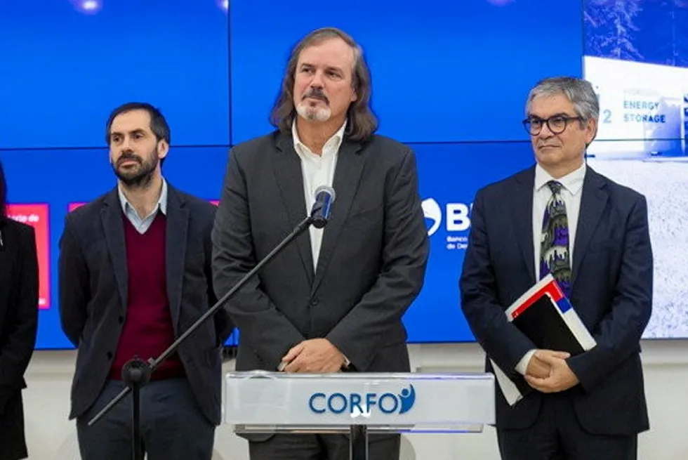 Left to right: Chilean economy and development minister, Nicolás Grau; Executive vice president of Corfo, José Miguel Benavente, and finance minister Mario Marcel.