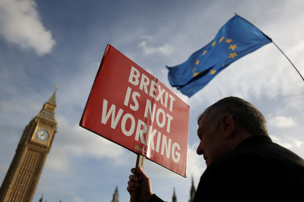 Anti-brexit demonstrant utenfor parlamentet i London i januar.