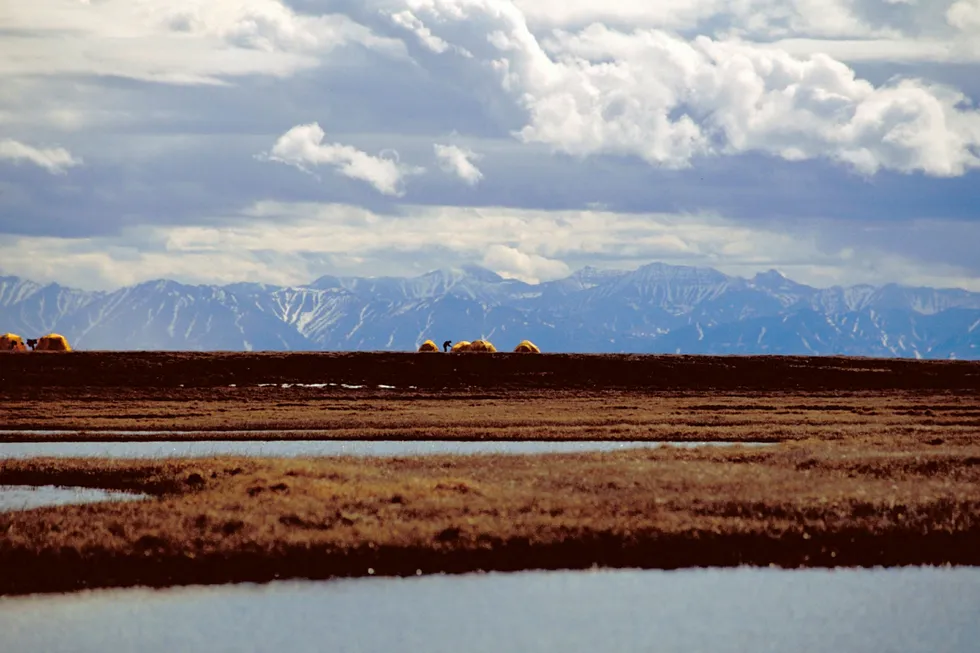 ANWR proposal: The US Fish and Wildlife Service bird research camp lies on the Canning River Delta within the 1002 Area of the Arctic National Wildlife Refuge coastal plain