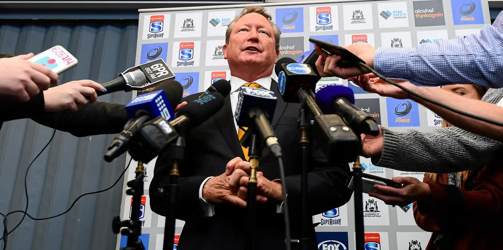 Andrew 'Twiggy' Forrest, Australia's richest man, at a press conference in 2017.