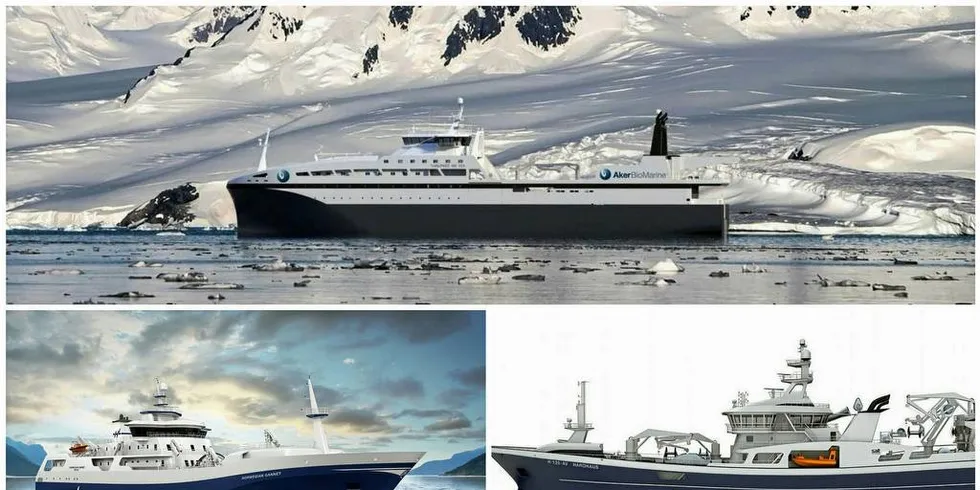 Aker Biomarines nye krillfartøy, ny slaktebåt fra Hav Line og nye «Hardhaus» er blant dem som har fått mest Enova-støtte.Foto: Aker Biomarine, Hav Line, Salt Ship Design