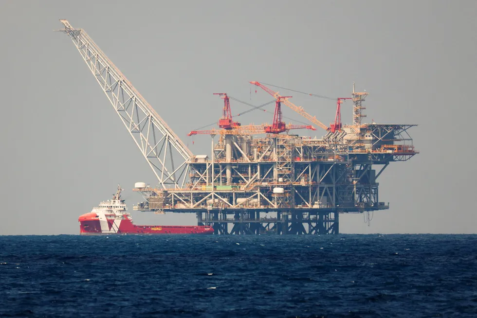 Gas-rich: the East Mediterranean region has huge gas resources, including Chevron’s Leviathan field offshore Israel, whose production platform is shown here