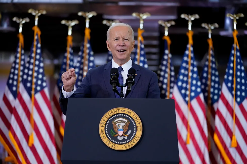President Joe Biden presenterte sin infrastrukturplan i en tale i Carpenters Pittsburgh Training Center onsdag.