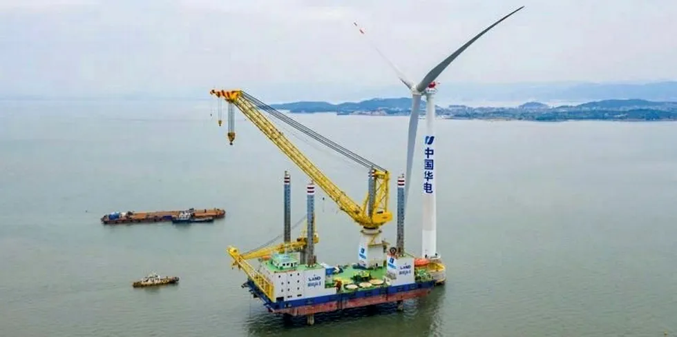 Ming Yang 7MW MySE7.0-158 turbine at Fujian Fuqing Haitan Strait China offshore wind project
