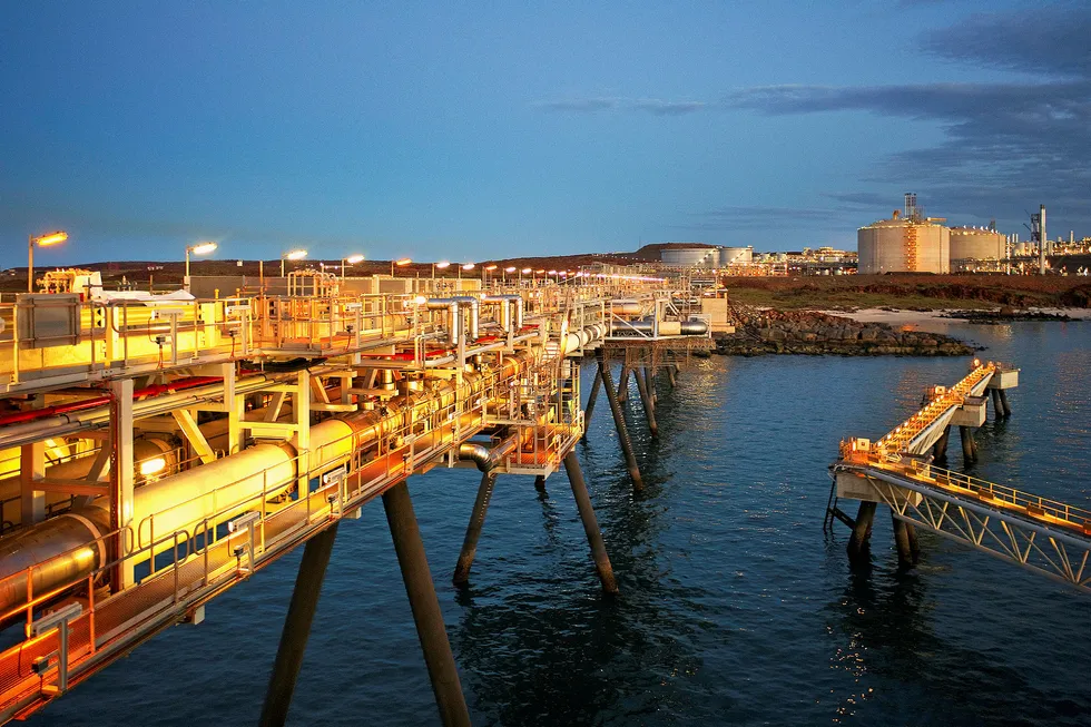 Services: the loading jetty at Woodside's Pluto LNG onshore gas plant in Western Australia