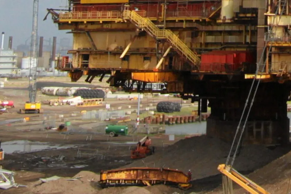 Break-up: Shell's former Brent Bravo platform at the Able UK yard during its decommissioning
