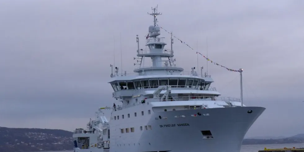 Havforskningens nye skip "Dr. Fridtjof Nansen" ankom Bergen for første gang tirsdag. Foto: Ole Erik Klokeide