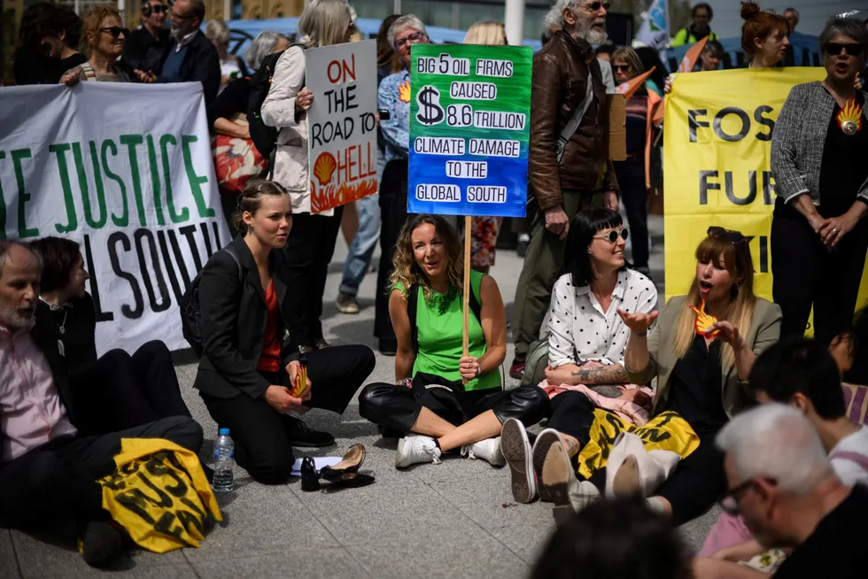 Breakdown: Climate activists protesting during Shell’s Annual General Meeting in London last May.