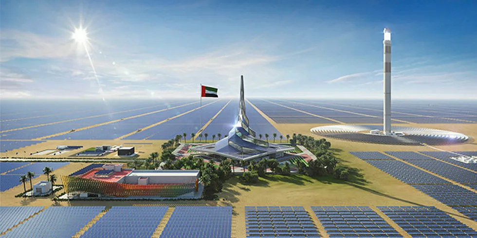 A rendering of the completed Mohammed bin Rashid Al Maktoum Solar Park.