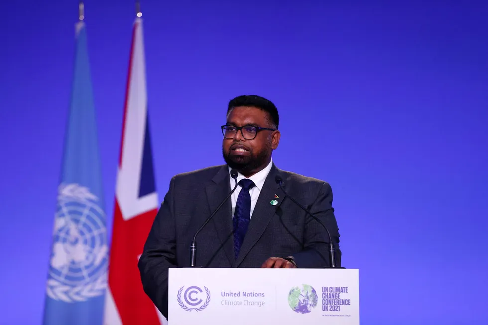 No support for subsidies Guyana's President Mohamed Irfaan Ali makes a national statement on the second day of the COP26 UN Climate Summit in Glasgow