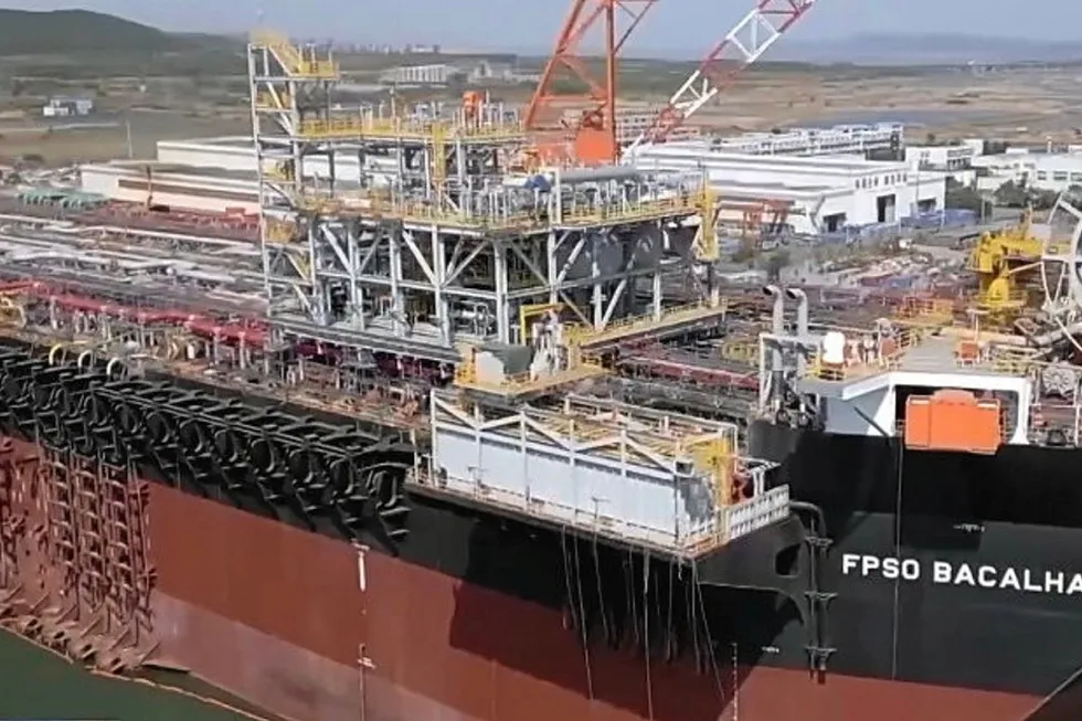 Getting ready: The Bacalhau FPSO under construction at DSIC.
