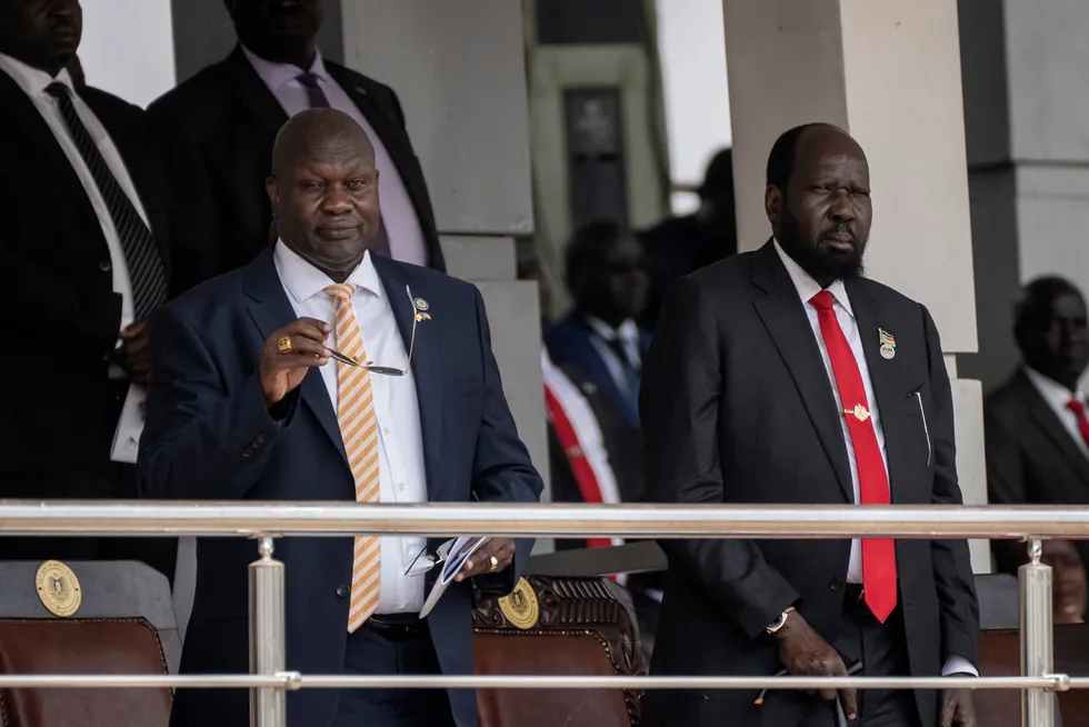 Oil challenge: South Sudan’s President Salva Kiir (right) and Vice President Riek Machar (left).