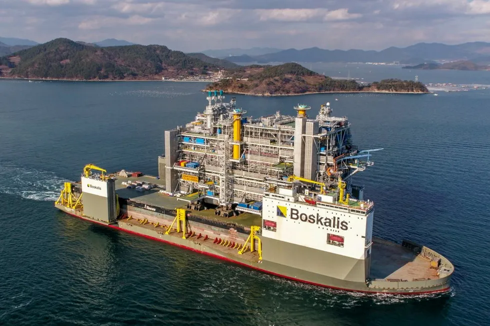 In action: the topsides for Equinor’s Johan Sverdrup processing platform en route to Norway on board the Boskalis Vanguard, the world’s largest heavy-transport vessel