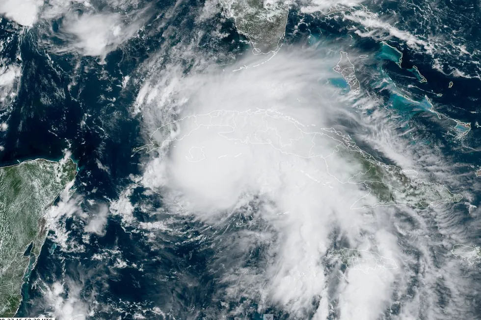 Dangerous storm: Satellite imagery from 27 August shows Hurricane Ida as it approaches the central Gulf of Mexico. It could be a category 3 storm by the time it makes landfall, likely in Louisiana.