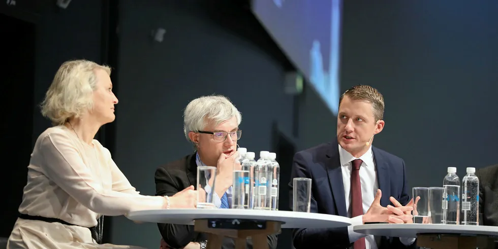 Lithuanian energy minister Žygimantas Vaičiūnas (first from right) at the WindEurope Offshore 2019 opening session