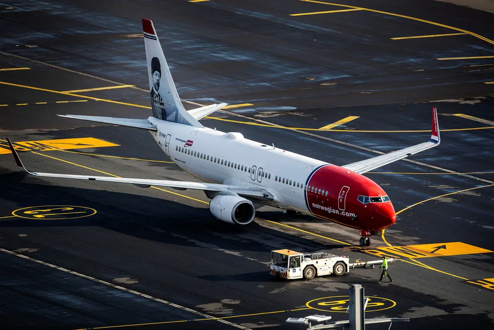 Et Norwegian fly på Oslo lufthavn.