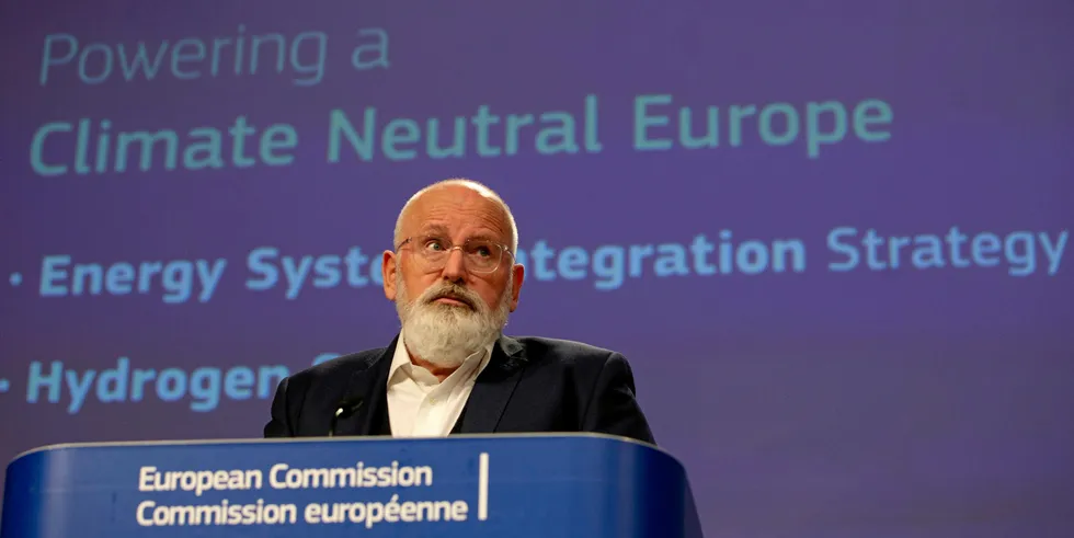 Frans Timmermans, the European Commission's executive vice-president for the European Green Deal, at a press conference to present the bloc's clean hydrogen strategy and energy system integration strategy in Brussels last July.