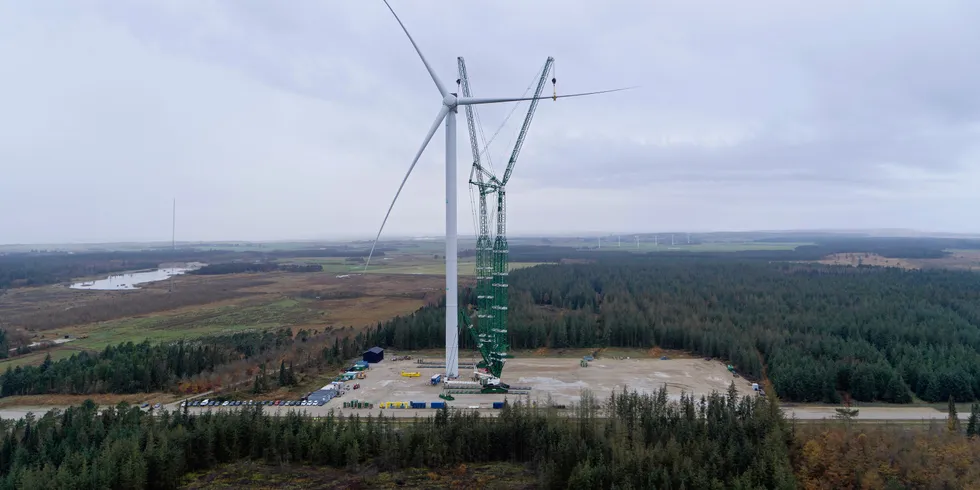 Siemens Gamesa's existing 14MW SG 14-22 DD wind turbine being installed at Osterild, Denmark.