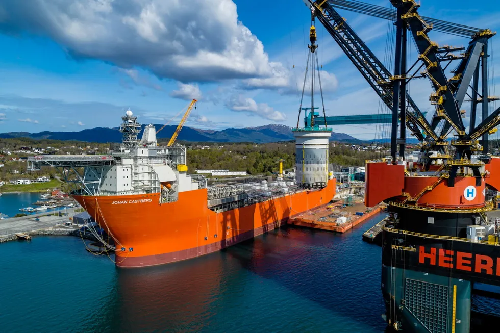 Heavy lifting: on the Johan Castberg FPSO at Aker Solutions’ Stord yard.