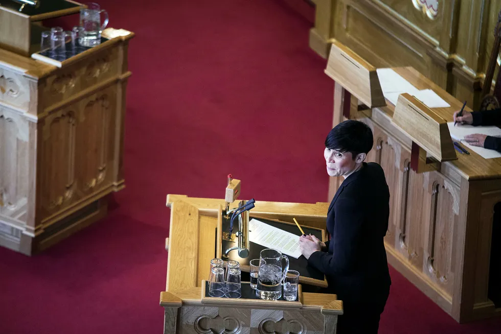 Utenriksminister Ine Eriksen Søreide ble bedt om å snakke høyere da hun var i spontanspørretimen på Stortinget. Foto: Cicilie Andersen