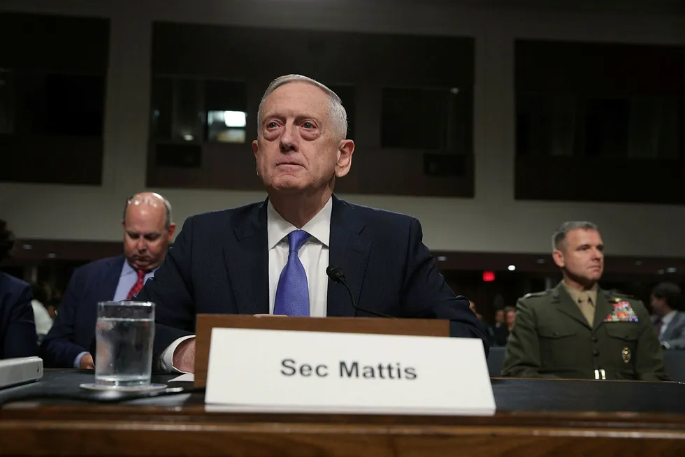 USAs forsvarsminister Jim Mattis under høringen i Senatet tirsdag. Foto: Alex Wong/Getty Images/AFP