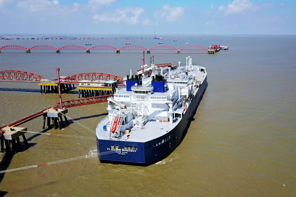 Imports: an LNG carrier at Rudong facility in China