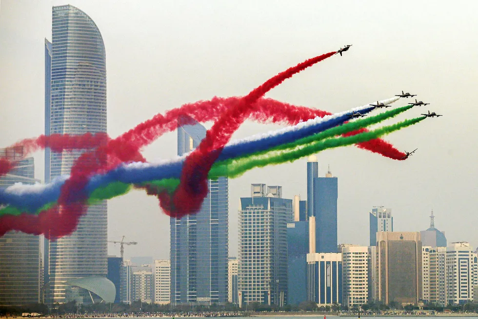 Dashing display: planes perform in an airshow in Abu Dhabi